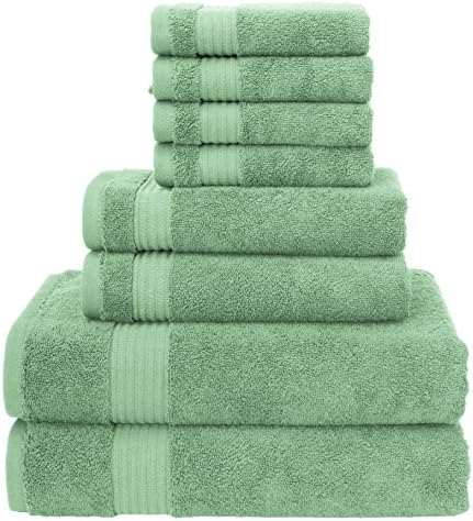 Premium 2017 [New Collection] 8 Piece Towel Set; 2 Bath Towels, 2 Hand Towels, 4 Washcloths, Eco-Friendly, Hotel Quality, Super Soft and Highly Absorbent by American Veteran Towel, Spring Green