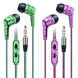 Earphones, Pofesun 2 Pack In-Ear Earbuds Heaphones headset with Microphone Remote controller 3.5mm Jack (Green+Pink)
