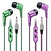 Earphones, Pofesun 2 Pack In-Ear Earbuds Heaphones headset with Microphone Remote controller 3.5mm Jack (Green+Pink)
