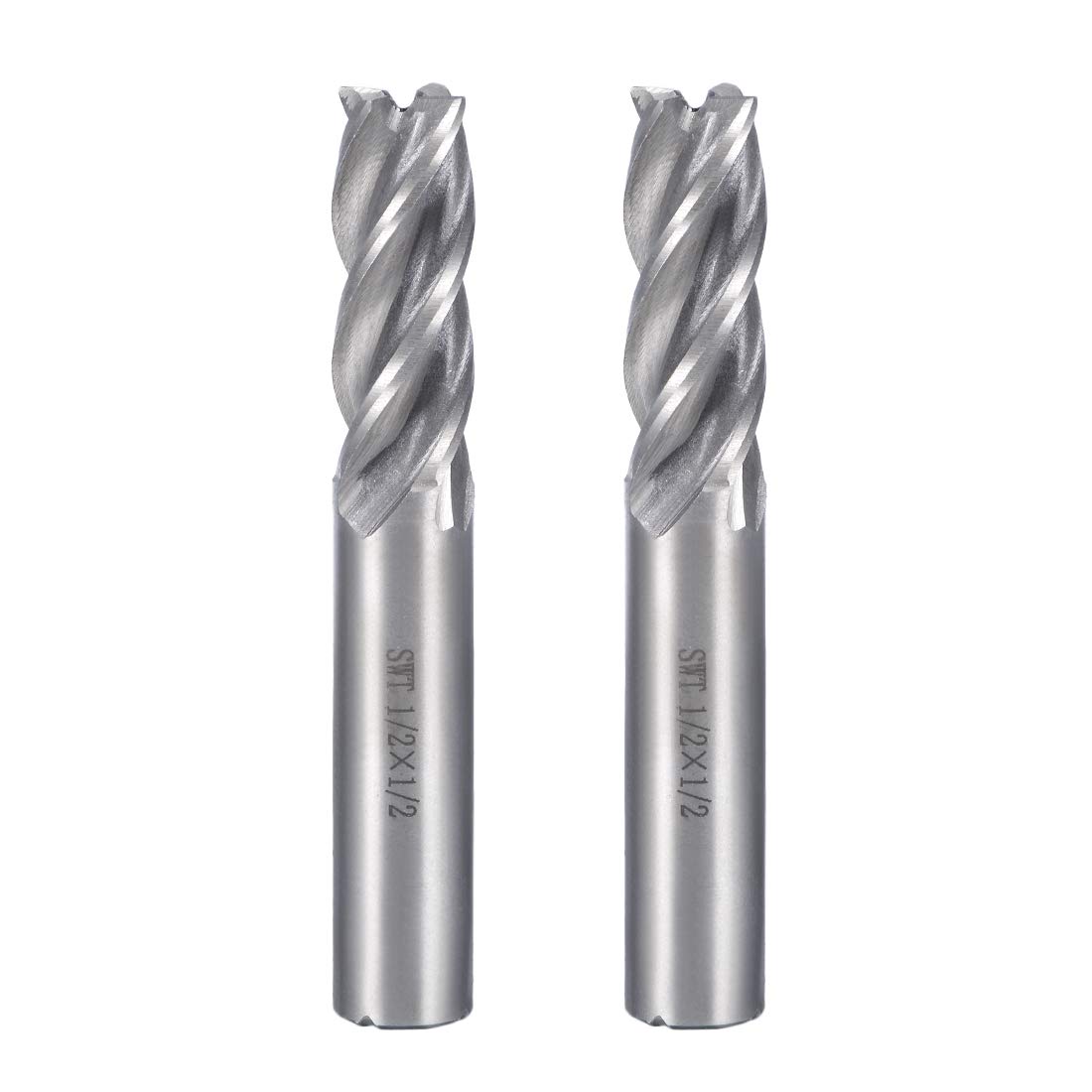 Sourcingmap 2Pcs 1/2" Cutting HSSAL Spiral Drill Bit Straight End Mill Cutter 4 Flute with 1/2" Shank