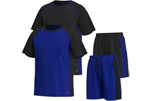 Essenclo Men’s Gym Clothes Set - 4-Pcs Athletic Outfits w/ 2 Workout Shirts & 2 Shorts - Lightweight, Quick-Dry, Breathable