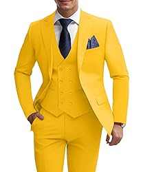 WOMS Men's 3 Piece Slim Fit Suit Yellow Wedding