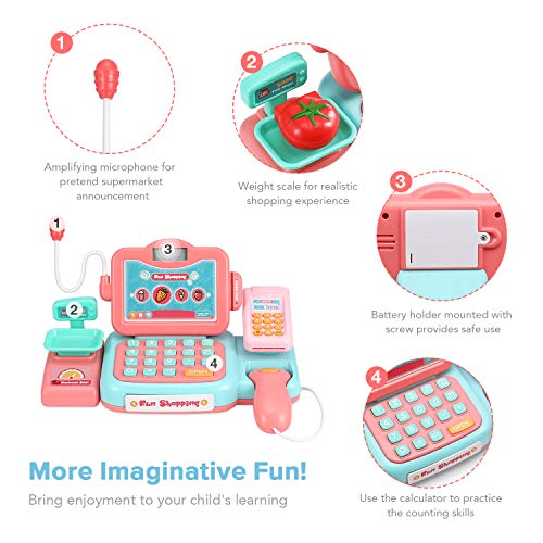 Chuntianli Durable Cash Register Toy-Pretend Play Educational Toy Cash Register with Scanner, Sound, Music, Microphone, Calculator, Play Money & Grocery Toy for Kids, Toddlers & Preschoolers