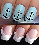 NAIL DECALS WATER TRANSFERS STICKERS TATTOO ART SET #298 & 172. **plus x48 nail tip guides!!** x24 BLACK SHIP BOAT NAUTICAL SAILORS ANCHOR TATTOO WRAPS & x48 FRENCH MANICURE TIP GUIDES! CAN BE USED WITH NATURAL GEL ACRYLIC STICK ON NAILS! OR WITH GLITTER DUST CAVIAR BEADS ALLOYS DECORATIONS CONFETTI FIMO SHAPES TAPE PENS RHINESTONES!