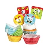 Bakery Supplies - Silly Monster Cupcake Picks and Baking Cups (1-Pack of 100)