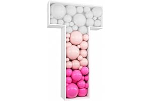 JW Passion - Premium Quality, Made With Passion 3FT Tall Mosaic Balloon Frame Letters Big Marquee Light Up Letters DIY Kit for Birthday Party Wedding Backdrop Decor Letter T Pre-Cut Foam Board