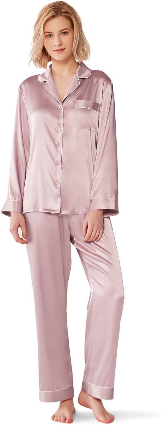 Women Pyjamas Set Satin Long Sleeve Silk Pyjamas for Womens, Button Down Nightwear Soft Pj Sets,S~XL
