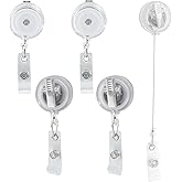Rierdge Badge Reels Retractable 5 Pack - Heavy Duty Swivel Alligator Clip ID Badge Holders with 23.6" Nylon Cord, Durable ABS for Nurses, Teachers & Office Professionals (Clear)