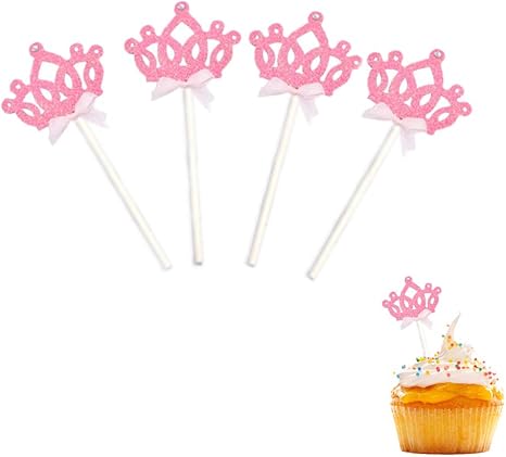 Huyoq Glitter Crown Princess Cupcake Toppers Tiara Cake Picks