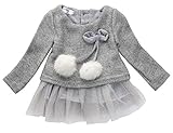 Baby Girls Long Sleeve Knit Bow Tutu Princess Party Dress Clothes (0-6 Months, Grey)