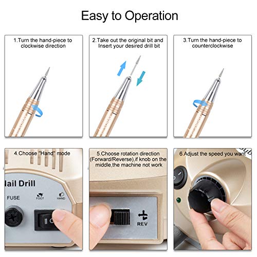 30000RPM Electric Nail File Drill Machine Upgraded Manicure Pedicure Kit with Foot Pedal for Acrylic Nails,Gel Nail,300 Piece Sanding Bands and Nail Drill Bits Accessories - Thumbnail 2