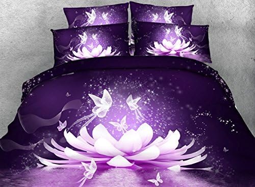King Size Duvet Cover Sets,4 Piece Luxury Purple Butterfly Bedding Sets Duvet Cover Sets Bedspread for Adult Kids,Flat Sheet, Shams Set 4Pieces