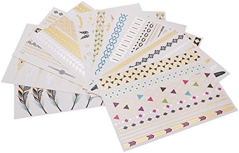 Metallic Temporary Tattoo Sticker , 10 Sheets, 180+Designs Easy to Use