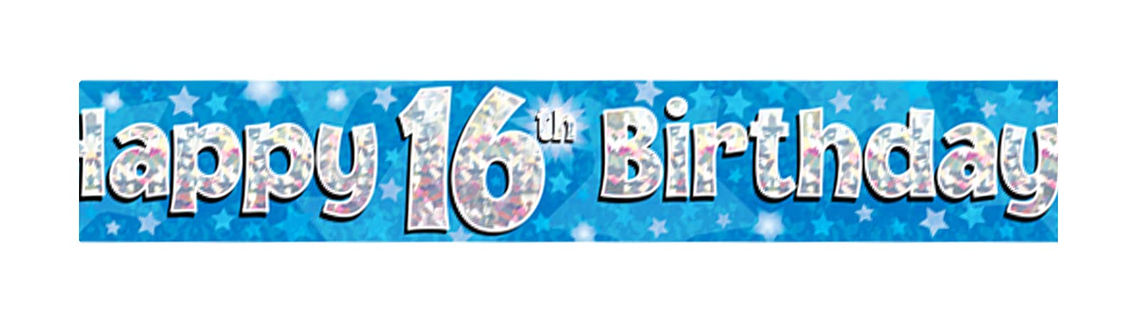 9ft Banner Happy 16th Birthday Blue Holographic