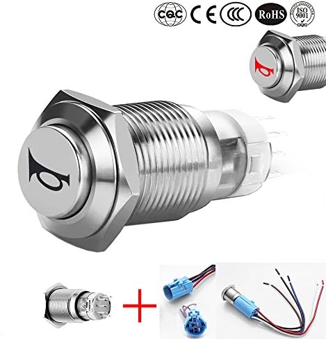 XINGHAO 12V 5A Car Vehicle Red LED Light Momentary Speaker Horn Push Button Metal Switch 19mm 5Pin (Red)