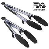 Cuinar Stainless Steel Locking – Kitchen Tongs With Silicone Tips – Kitchen Food Tongs – 100% Stainless - Steel – Unique Locking Mechanism – Perfect For Picking Bread, Salads, Barbecue, Pasta, Etc
