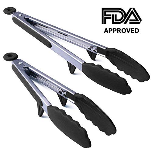 Cuinar Stainless Steel Locking – Kitchen Tongs With Silicone Tips – Kitchen Food Tongs – 100% Stainless - Steel – Unique Locking Mechanism – Perfect For Picking Bread, Salads, Barbecue, Pasta, Etc