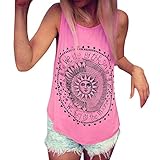 Tloowy Women Casual Tank Tops Sleeveless Shirt Sun Printed Vest Tee T-Shirt Plus Size Summer Blouse (Hot Pink, XXXL)