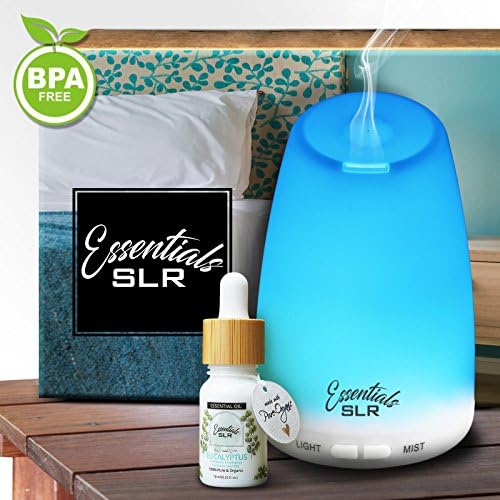 SLR 120ml Aromatherapy Essential Oil Ultrasonic Diffuser BPA Free w/ Bonus Moonlit Eucalyptus 10ml Essential Oil - USDA Certified Organic 100% Pure Therapeutic Grade