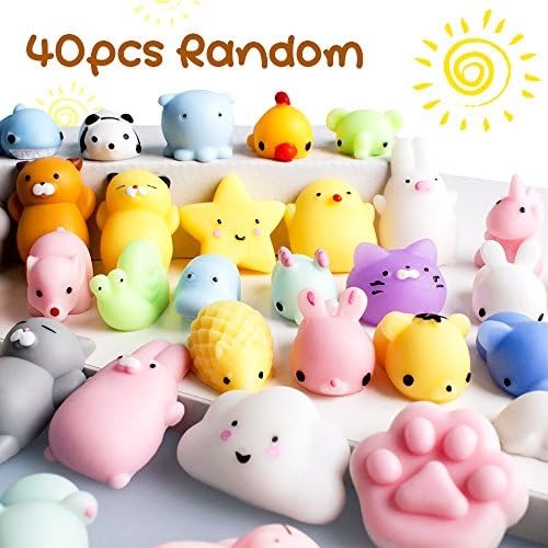 Calans Mochi Squishies, 40pcs Mini Squishys Mochi Animals Squishies Toys Party Favors Stress Relief Toys for Kids Adults Kawaii Squishies Unicorn Panda Cat Squishies Novelty Gifts, Random