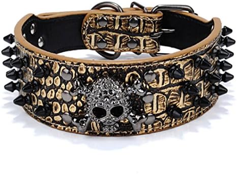 Muodu Skull Adjustable Spiked Studded Croco Faux Leather Dog Collar