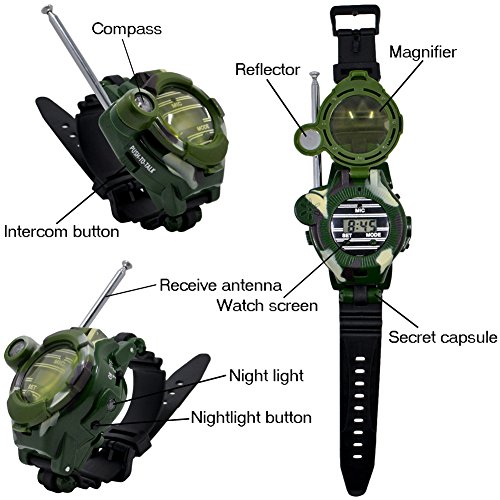 Kids Walkie Talkies Watch Walky Talky Set Camo Outdoor Army Toys 150 Meters Long Range Two Way Radios for Children Gifts Camouflage Watch 7 in 1 (2 PACK) - Thumbnail 2