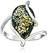 Amazon Collection Sterling Silver Pear Shape Green amber Ring, Size 7