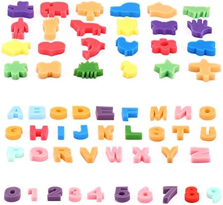 ZhiHuiShangMao 61 pcs Kids Sponge Painting Shapes, Crafting Painting Sponge (Random Pattern),Artist Studio Alphabet & Numbers Sponges Model