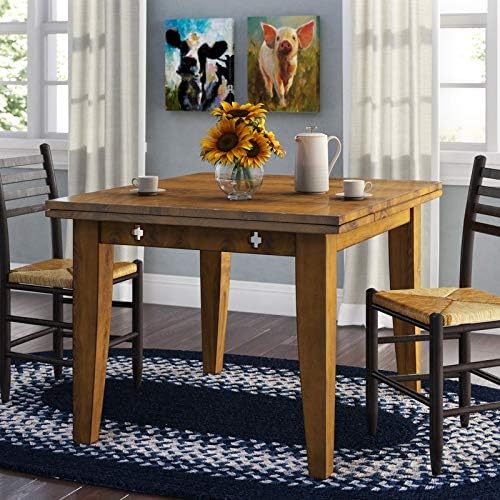 Wood Folding Dining Table - Extendable Dining Table with 2 Leaves - Rustic Oak