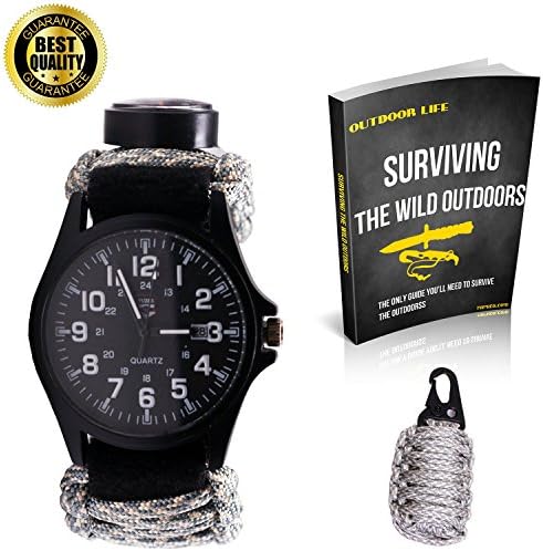 Paracord Bracelet Kit| Ebook |Premium Camo Parachute|Flint Fire Starter,Compass,Watch,Knife Scraper,Whistle,&amp; MORE|BEST Survival Tactics Kit For Hiking Camping Fishing