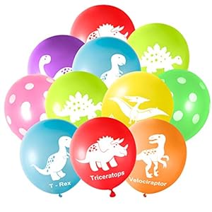 FEPITO 32 Pieces 12 «Dinosaurs Balloons Globos de látex de Dinosaurio para Decoraciones de Fiesta de Dinosaurios, 8 Colores