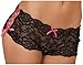 Rene Rofe Women's Crotchless Lace Side Tie Boyleg, Black, Medium/Large