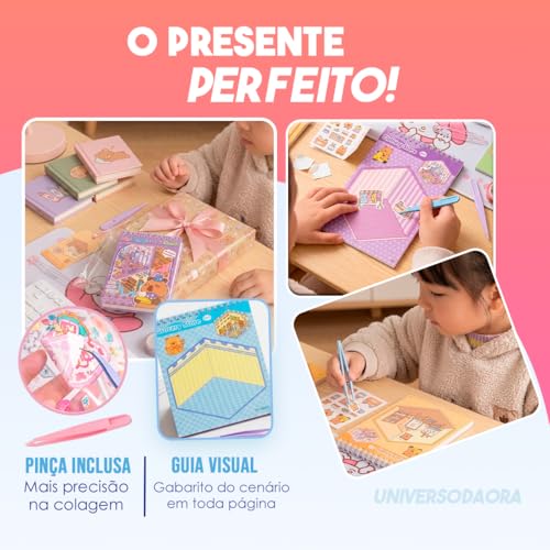 Caderno De Adesivo 3D Capivara Divertida com 6 Cenários DIY e Pinça Para Montar e Decorar 13x18cm Livro Espiral Interativo Para Adulto Criança Brincar Presente infantil Criativo Sticker Book (AMARELO)