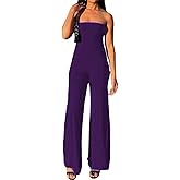 ECHOINE Women Bodycon Tube Top Wide Leg Jumpsuit Off Shoulder Long Pant Romper