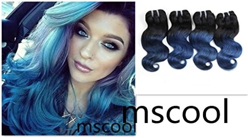 Unprocessed Brazilian Virgin Hair Brazilian Remy Hair Ombre Blue Body Wave Bundles 4 pcs 10 inch 50 g/pcs Total 200 g Human Hair Extensions Hair Weaving (1B/BLUE)