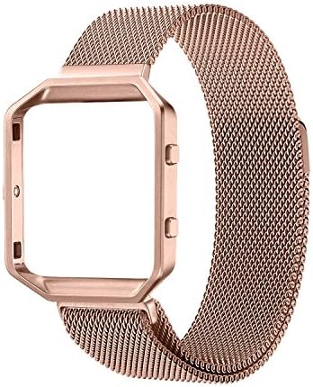 For Fibit Blaze Band Large (6.2-10 inch), Conelelife Metal Frame Housing &amp; Milanese Loop Stainless Steel Replacement Bracelet Strap Band for Fitbit Blaze Smart Fitness Watch (Rose Gold)