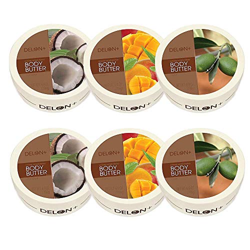 DELON Intense Moisturizing Body Butter, 6.9 Oz (6Pack) (2 Coconut, 2