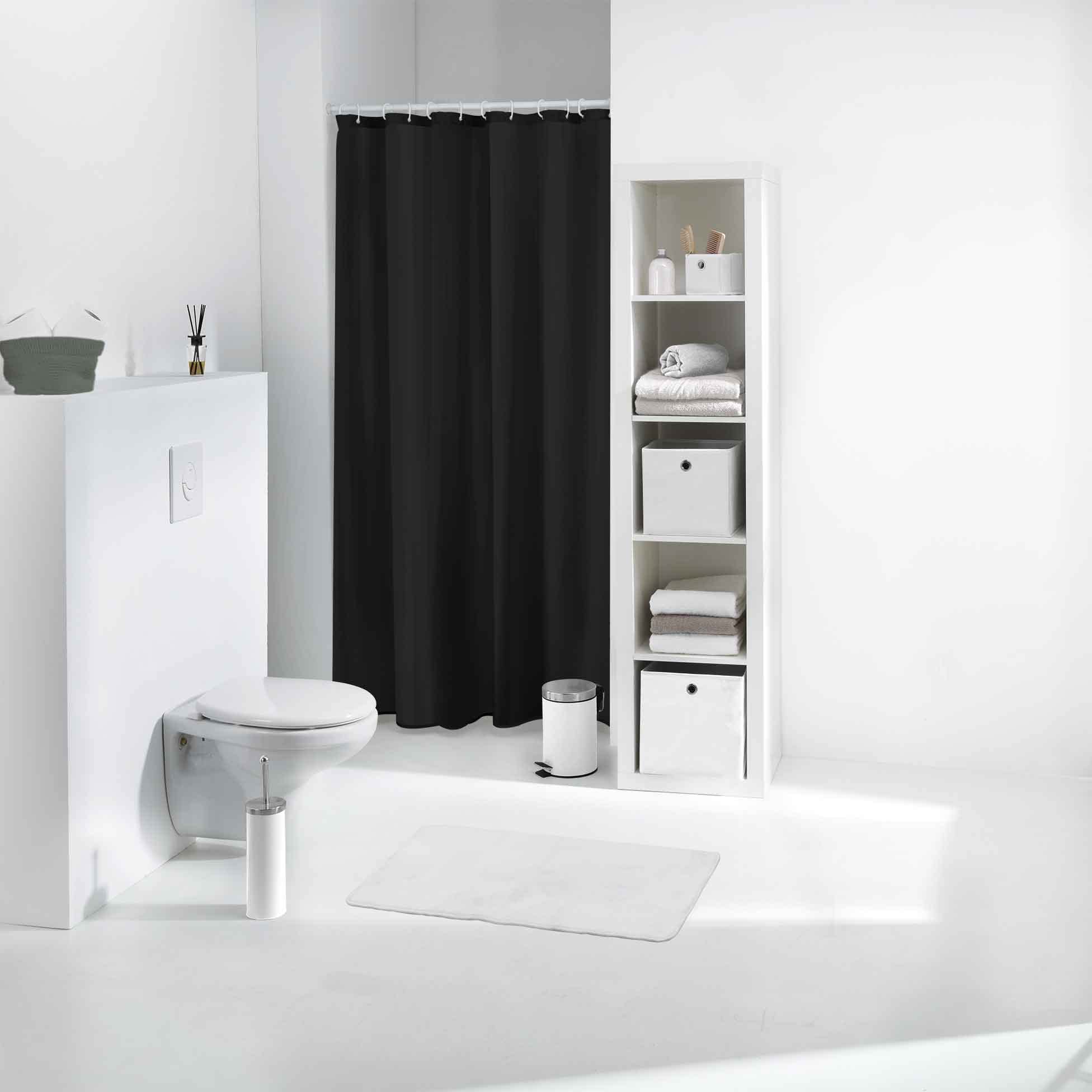 Douceur d'Intérieur PEVA Shower Curtain 180 x 200 cm, pewter, Black