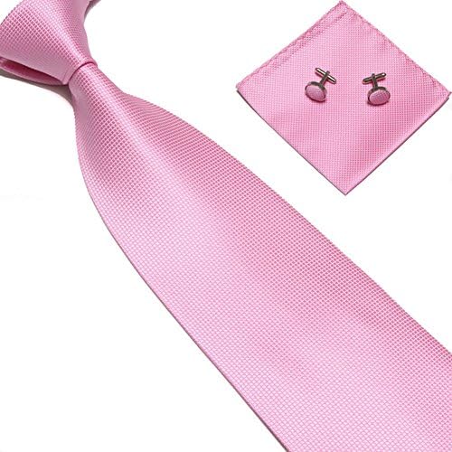 Zjzhao Fashion Woven Silk Necktie HandMade Mens Tie Cufflinks and Handkerchief Set Hanky Gift (Pink)