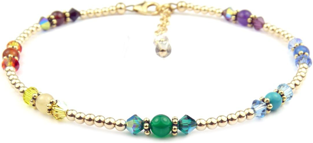 DAMALI Handmade Chakra Anklet Gold Gemstone Balancing Healing Crystals