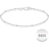 IEFWELL S925 Sterling Silver Bracelet for Women - Solid 14K-Real-Gold-Plated Satellite Bead Chain Bracelets 6.5/7/7.5/8/8.5/9 Inches Sterling Silver Bracelet Jewelry Christmas Birthday Gifts for Women