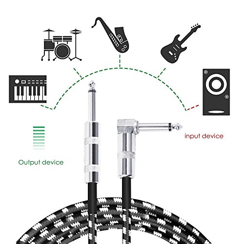 Luvay Guitar Cable 10 ft, Electric Instrument Bass Cable AMP Cord (1/4 inch Right Angle to Straight, Black White)