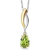 Gem Stone King 925 Silver and 10K Yellow Gold Green Peridot Pendant Necklace for Women | 0.92 Cttw | Gemstone August Birthstone | Pear Shape 8X5MM | With 18 Inch Silver Chain