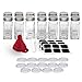 Set of 14 - Square Glass Spice Jars with Shaker Tops and Funnel, Chalkboard Labels & Pen, and Airtight Silver Metal Lids, 4 Ounce Capacity, By California Home Goods