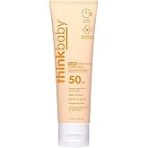 Thinkbaby Baby Sunscreen for Sensitive Skin, 3 Fl Oz, SPF 50 Clear Zinc Oxide Baby Mineral Sunscreen, Broad Spectrum UVA/UVB Protection, Natural, Water Resistant, Reef Safe, Vegan | for Sensitive Skin, Clear Zinc Oxide, Baby Sunblock, Natural, Water Resistant