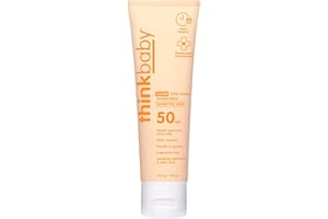 Thinkbaby Baby Sunscreen for Sensitive Skin, 3 Fl Oz, SPF 50 Clear Zinc Oxide Baby Mineral Sunscreen, Broad Spectrum UVA/UVB Protection, Natural, Water Resistant, Reef Safe, Vegan
