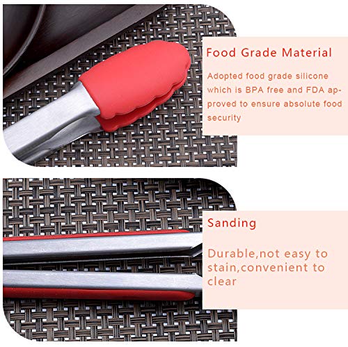 2 Pack Kitchen Tongs, Food Grade Silicone BPA Free Non-Stick Stainless Steel BBQ Cooking Grilling Locking Food Tongs, 9-Inch & 12-Inch (red-silver)