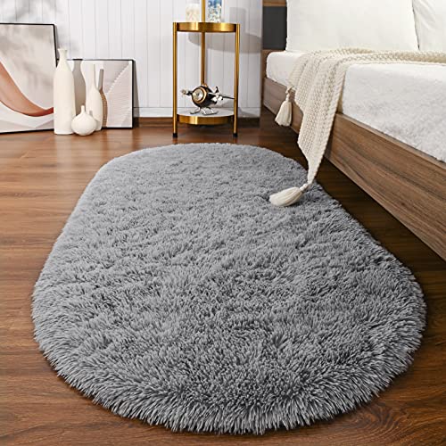 SANMU Weiche Samt-Seide-Teppiche im schlichten Stil, modern, oval, zottelig, modern, für Schlafzimmer, Esszimmer, Wohnzimmer, rosa Teppiche für Mädche