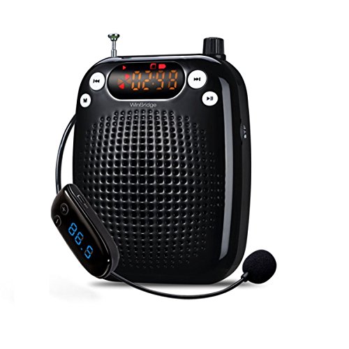 WinBridge W328 Rechargeable Voice Amplifier with FM Wireless Microphone Waist/Neck Band & Belt Clip for Teacher, Tour Guides, Teachers, Coaches, Presentations, Costumes, Etc