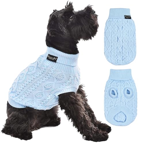 Parisian Pet - Turtleneck Sweater for Dogs - Blue Cable Knit Pullover – Warm Puppy Clothes - Size M